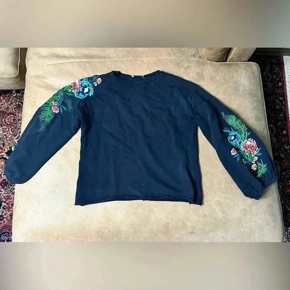 ZARA TRAFALUC Embroidered Sweatshirt Balloon Sleeve Women’s Size Small - Picture 1 of 9